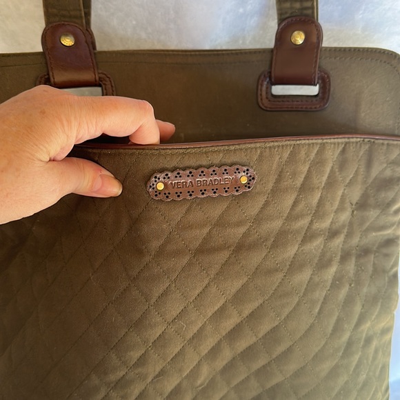 *Vera Bradley Middleton Slim Olive Quilted Canvas/ Leather Tote - Picture 8 of 14